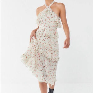 Floral Ruffle Halter Midi Dress